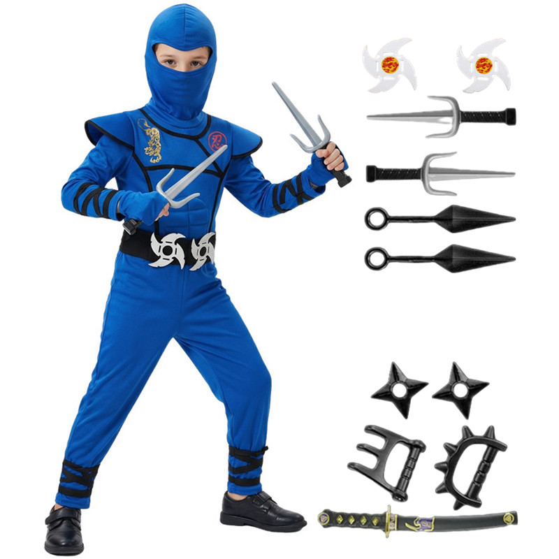Black Face Mask Pack - Black and Blue Ninja Costume for